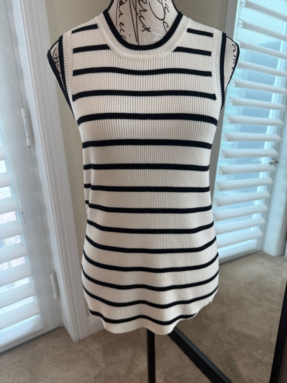 Karen Kane Cream and Black Striped Ribbed Tank